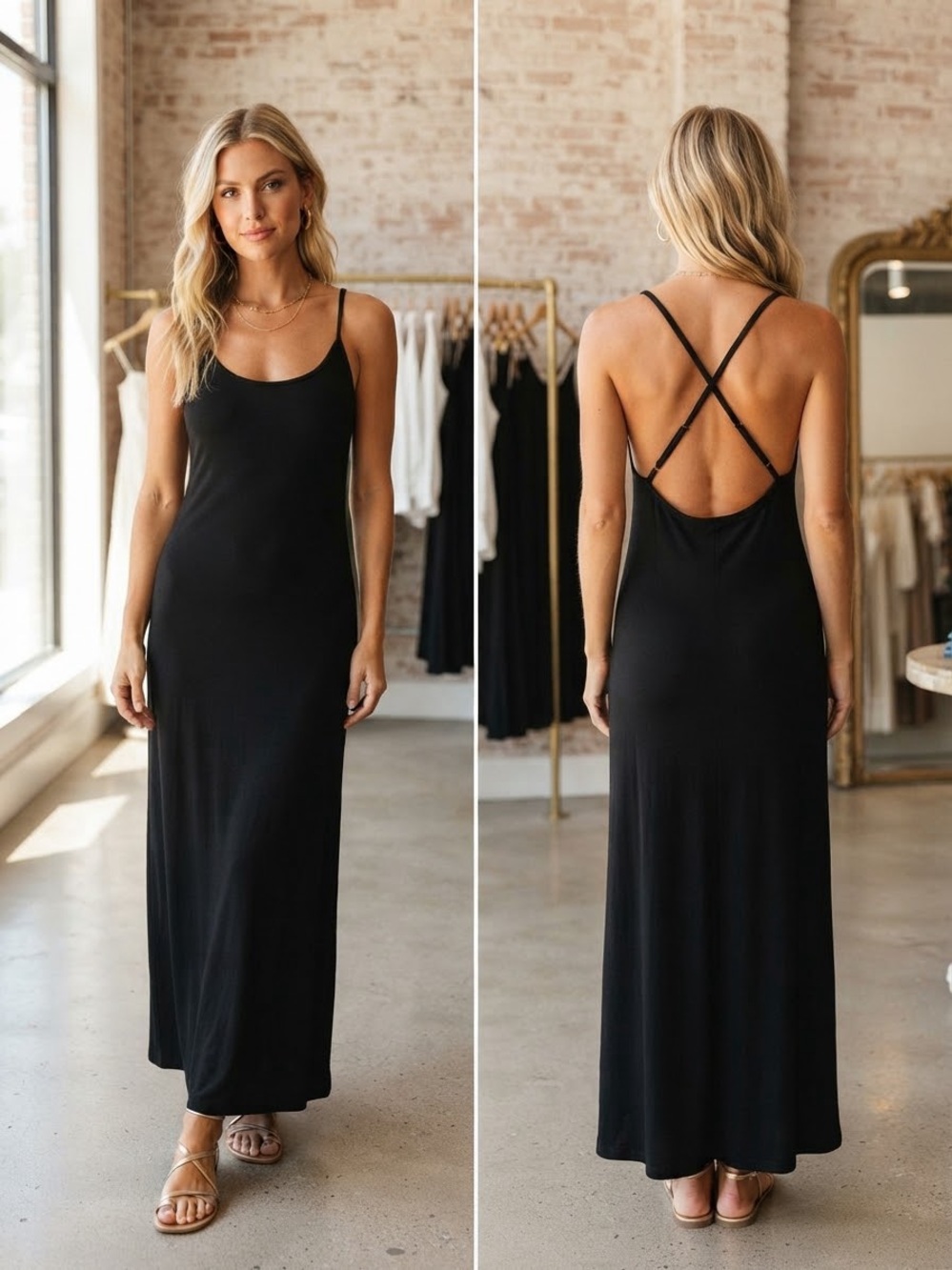 Lascana Black Maxi Dress with Spaghetti Straps